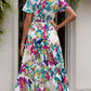 Printed Notched Short Sleeve Midi Dress
