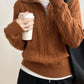 Cable-Knit Half Zip Long Sleeve Sweater