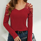 Rhinestone Cutout Long Sleeve T-Shirt