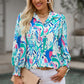 Printed Puff Sleeve Collared Blouse