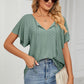 Eyelet Tie-Neck Flutter Sleeve Top