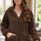 Zip Up Long Sleeve Fuzzy Hooded Outerwear