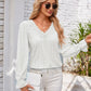 Applique V-Neck Flounce Sleeve T-Shirt