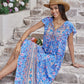 Ruffled Printed Tie Neck Cap Sleeve Dress