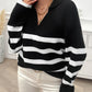 Striped Collared Neck Long Sleeve Sweater