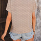 Eyelet Round Neck Short Sleeve T-Shirt