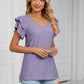 Eyelet Layered Flutter Sleeve V-Neck Knit Top