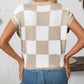Mandy Checkered Round Neck Cap Sleeve Knit Top