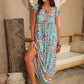 Ruffled Printed Tie Neck Cap Sleeve Dress