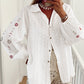 Embroidered Eyelet Collared Neck Long Sleeve Shirt