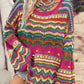 Openwork Contrast Round Neck Flare Sleeve Knit Top