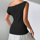 Single Shoulder Short Sleeve Knit Top