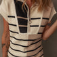 Striped Quarter Zip Cap Sleeve Sweater Dress