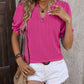Textured Notched Flounce Sleeve Blouse