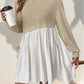 Perfee Contrast Round Neck Long Sleeve Mini Dress