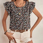 Full Size Ditsy Floral Round Neck Cap Sleeve Top