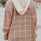 Drawstring Plaid Hooded Long Sleeve Shirt