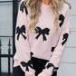 Bow Round Neck Dropped Shoulder Sweater