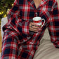 Plaid Collared Neck Button Up Top and Pants Lounge Set