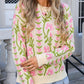 Flower Round Neck Long Sleeve Sweater