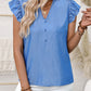 Ruffled Notched Cap Sleeve Blouse