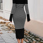 Striped V-Neck Long Sleeve Sweater Dress