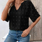 Swiss Dot Notched Half Sleeve Blouse