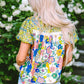 Printed Round Neck Puff Sleeve Blouse