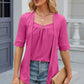 Full Size Eyelet Half Sleeve T-Shirt