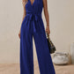 Tied Surplice Sleeveless Wide Leg Jumpsuit
