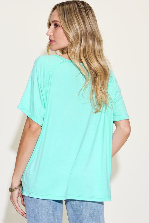 Basic Bae Full Size Bamboo Slit V-Neck Short Sleeve T-Shirt *