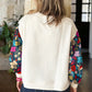 Plus Size Texture Printed Round Neck Long Sleeve Blouse