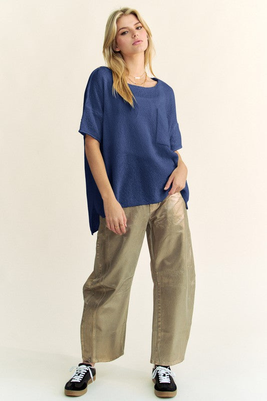 Davi & Dani High-Low Round Neck Knit Top *