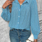 Full Size Swiss Dot Collared Neck Long Sleeve Shirt