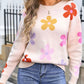 Flower Round Neck Long Sleeve Sweater