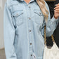 Flap Pocket Raw Hem Denim Jacket
