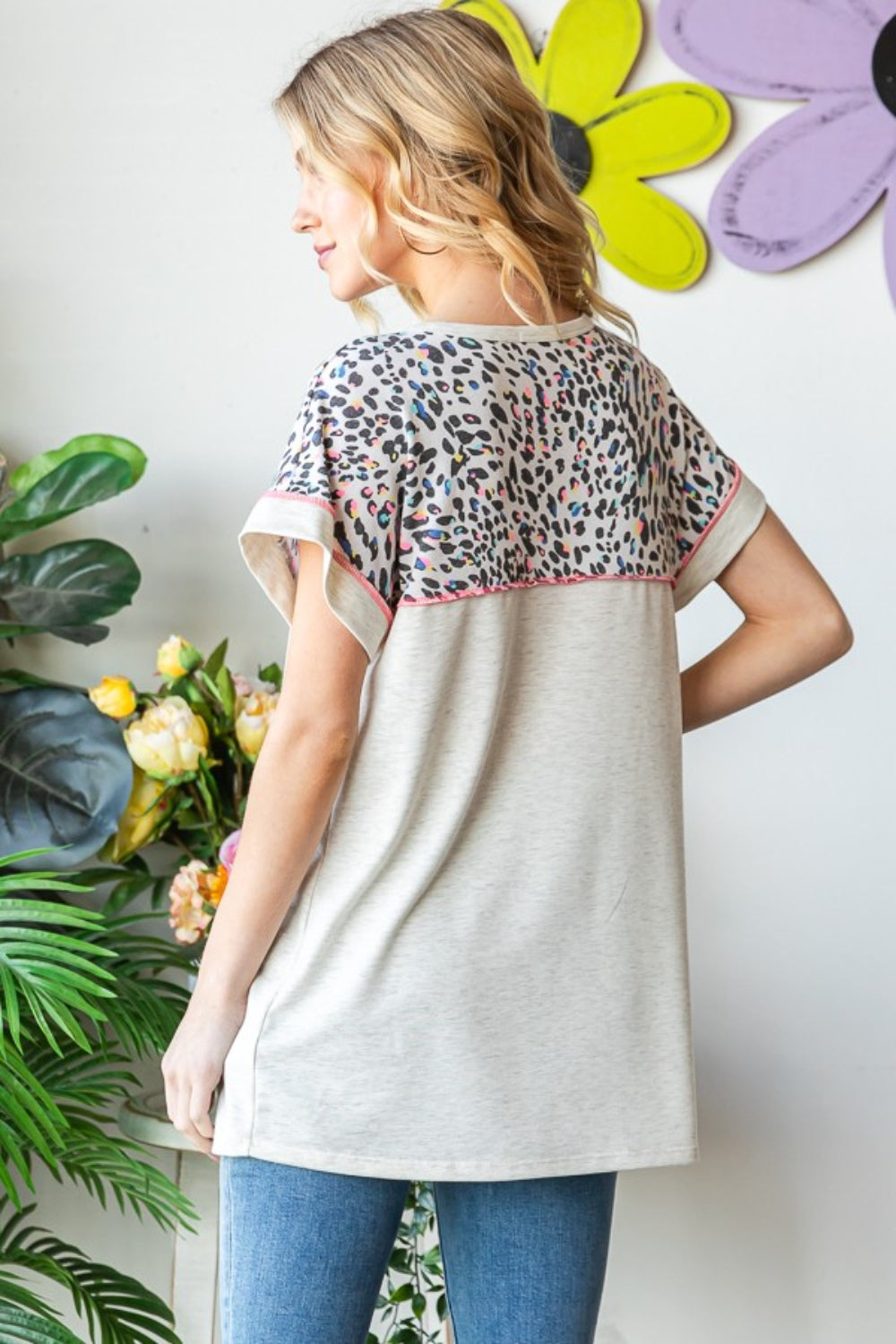 Heimish Full Size Exposed Seam Leopard Short Sleeve T-Shirt *