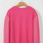 Waffle-Knit V-Neck Long Sleeve Blouse