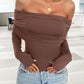 Ruched Off-Shoulder Long Sleeve T-Shirt