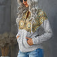 Full Size Floral Drawstring Half Snap Hoodie