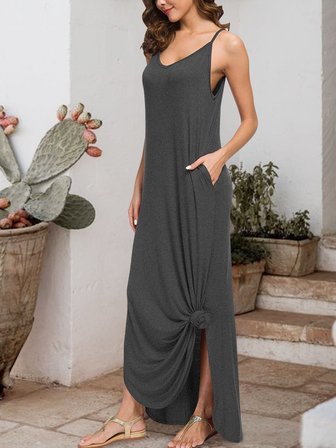 Slit Scoop Neck Sleeveless Maxi Dress