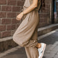 Drawstring Round Neck Cap Sleeve Jumpsuit