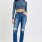 RISEN Full Size High Rise Distressed Crop Straight Jeans