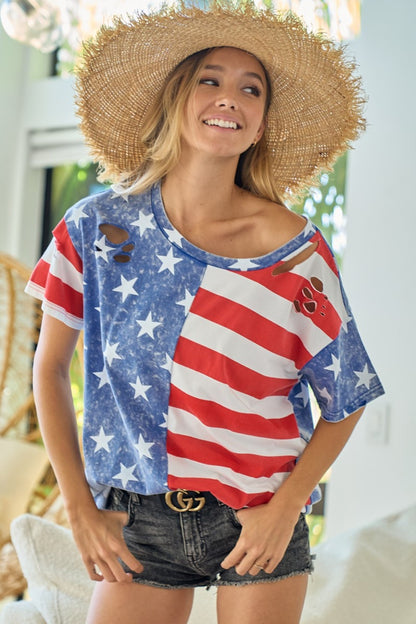 BiBi American Flag Theme Short Sleeve T-Shirt - Brand BiBi