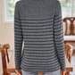 Quarter Button Striped Round Neck Long Sleeve T-Shirt