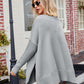 Slit V-Neck Dropped Shoulder Sweater