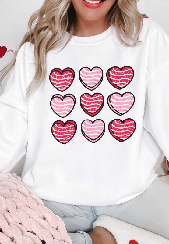 Valentine's Day Heart White Round Neck Long Sleeve Sweatshirt