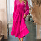 Frill V-Neck Balloon Sleeve Tiered Dress