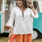Plus Size Lace Detail V-Neck Three-Quarter Sleeve Blouse