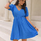 Tied Swiss Dot V-Neck Short Sleeve Dress